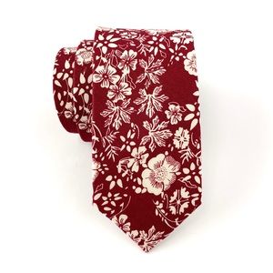 Men’s Dark Red Tropical Floral Slim Necktie